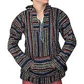 Mexican Baja Hoodie Sweater Jerga Pullover Multi Color Striped Unisex