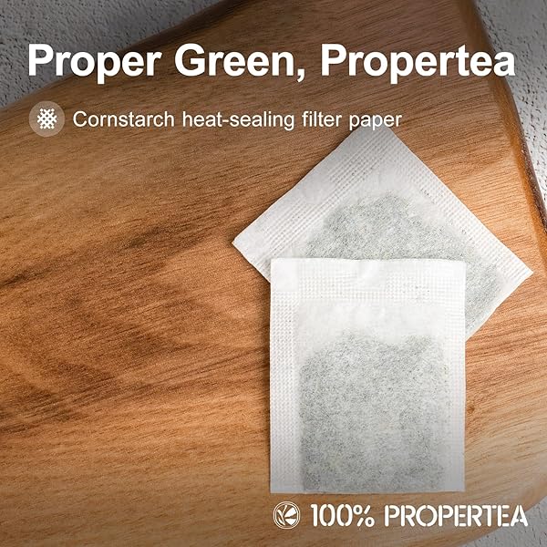 100% PROPERTEA ORGANIC GREEN TEA BAGS, 100 COUNT ECO-FRIENDLY TEA BAGS, LIGHT TASTE, CAFFEINATED, RICH IN ANTIOXIDANTS, RESEALABLE POUCH