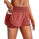 Soothfeel Women's Running Shorts with Zipper Pocket 2 in 1 High Wasited Workout Athletic Gym Yoga Spandex Shorts for Women