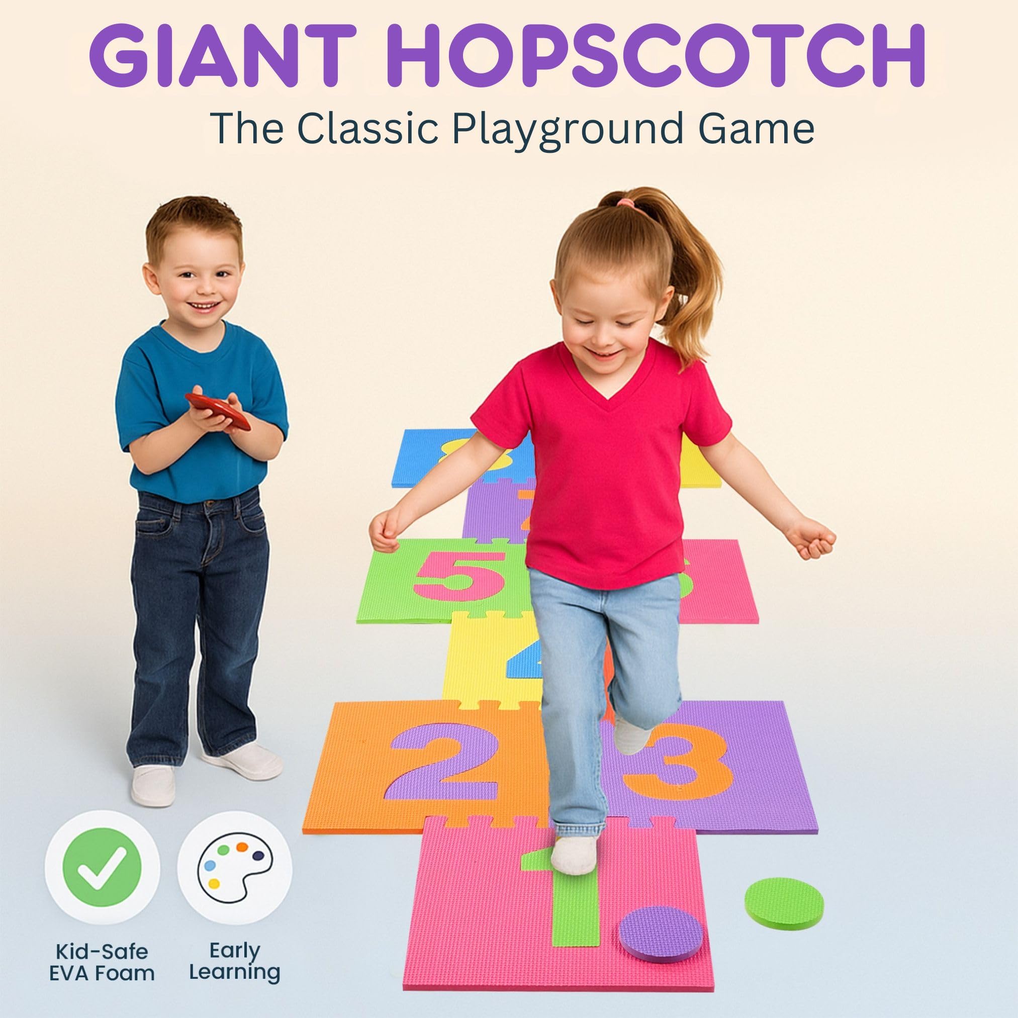 Hopscotch Playmat Foam Interlocking Puzzle Floor Mat - 10 Large Number Tiles (12