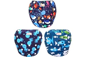 Pedobi Reusable Baby Swim Diapers, Adjustable Diaper Swim for Toddlers 9 Months - 3 Years Old, 3 Pack for Swimming Lessons (Sea World, Large)