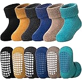 DoSmart Baby Toddler Non Slip Socks Infant Boys Girls Warm Thick Wool Ankle Crew Winter Socks with Grippers 6 Pairs