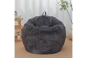 HAIHUA Dark Gray bean bag chair covers (No Filler),comfy Plush fluffy bean bag chair Cover for bedroom，stuffed animal Storage bean bag chair covers, kids teens girls bean bag chairs, Anti-Slip , Dark Gray