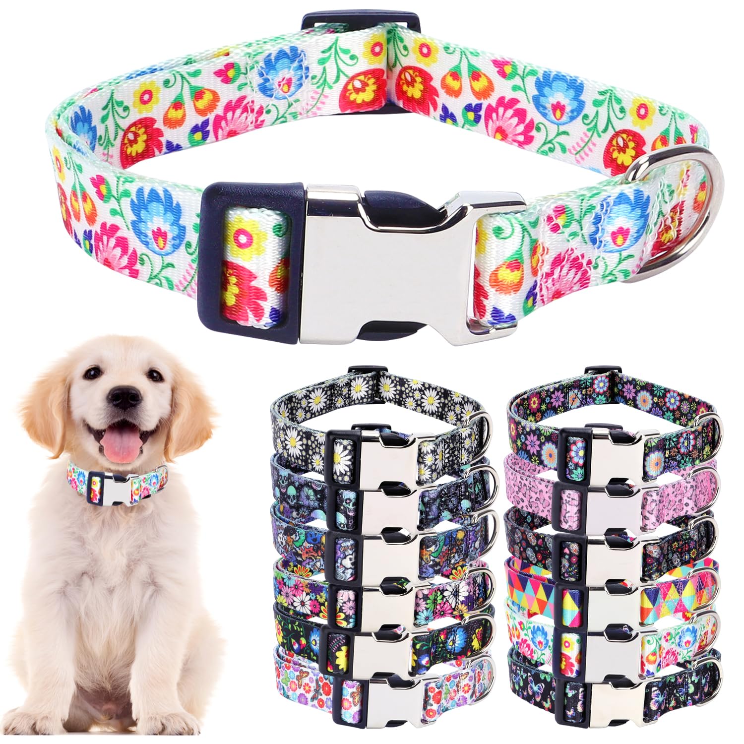 Cute Dog Collar for XS Small Medium Large Dogs, Soft Nylon Pet Collar,3D Print Multicolor ...