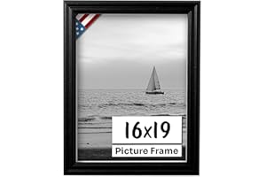 US Art Black 16x19 Picture Frame .75" Inch Wide - Black Wall Decor Handmade Solid Wood Frames with Preinstalled Hangers and UV Blocking Plexiglass 19x16 Frame