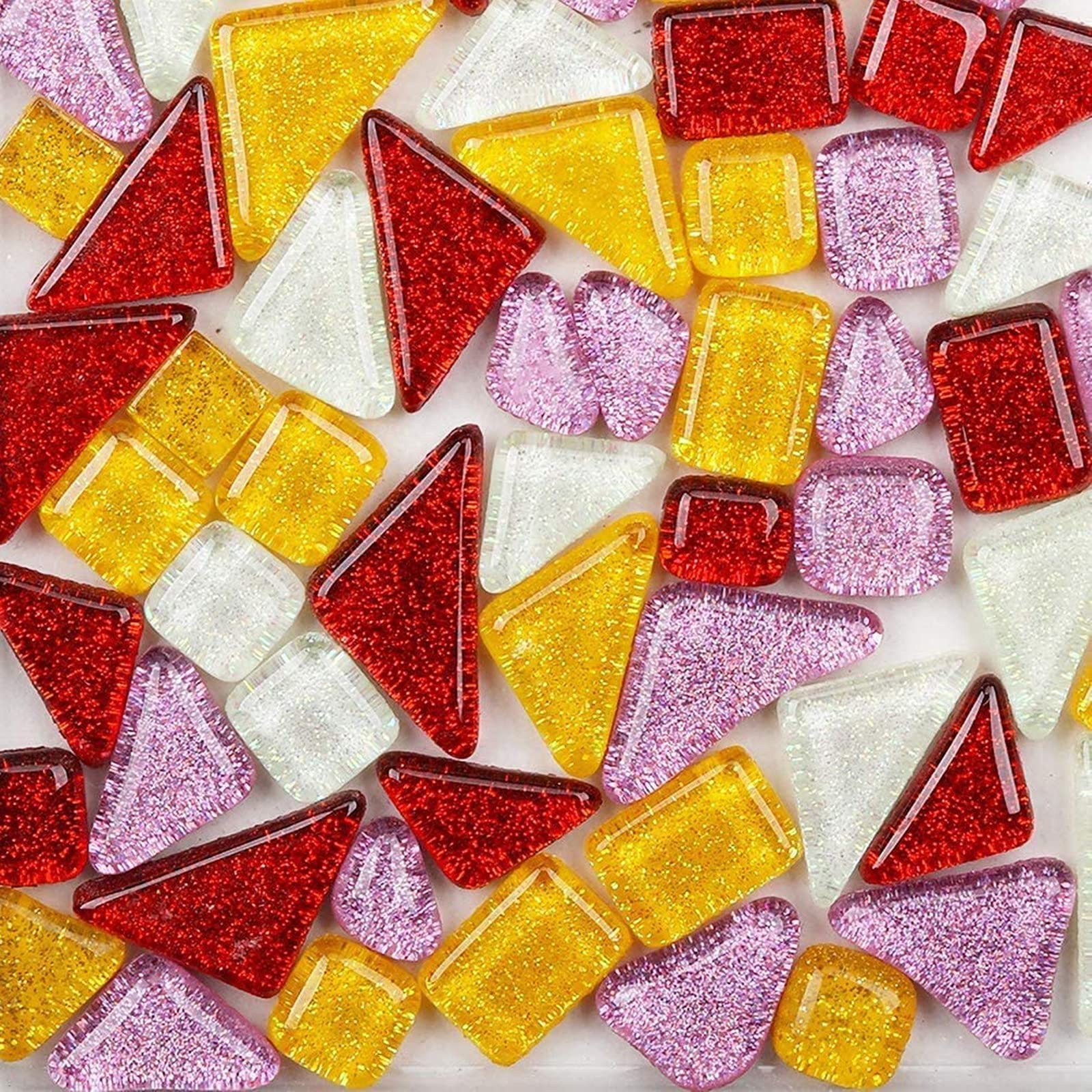 200g Assorted Colors Glass Mosaic Tiles Irregular Glitter Crystal Mosaic Stones Glass Pieces for Home Decoration or Crafts(Fruitful)
