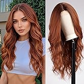 Getshow Long Auburn Wavy Wigs for Women,Synthetic Middle Part Curly Hair Wig