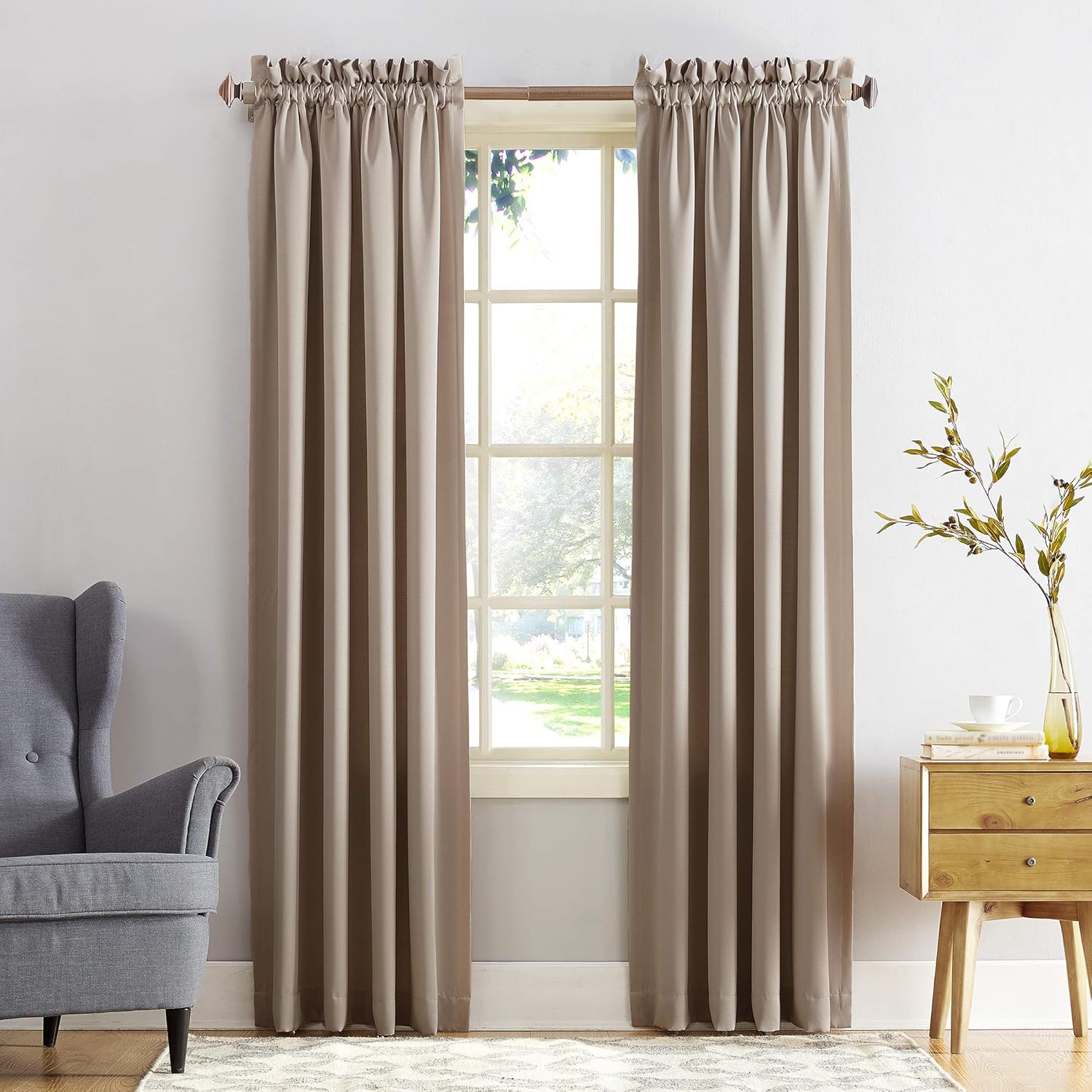Sun Zero Barrow Energy Efficient Rod Pocket Curtain Panel, 54" x 84", Stone, One Panel