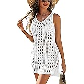 AI'MAGE Womens Crochet Swimsuit Cover Ups Beach Hollow Out Tank Coverup Dress Slit Bikini Bathing Suit Cover Up S-XXL