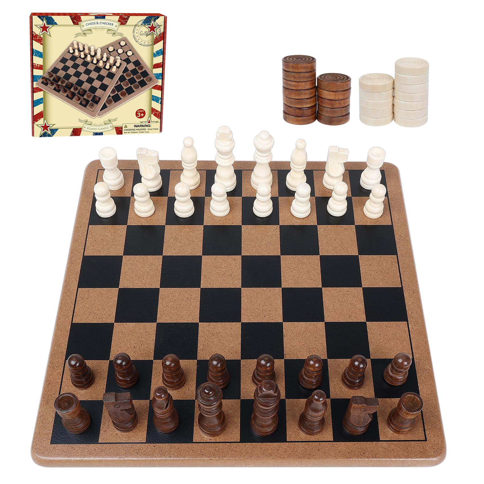 Wooden 2-in-1 Chess and Checker Board Game Set, Classic Game for Kids and Adults, 11 inches Chess Board Set, Perfect for Travel and Family Fun
