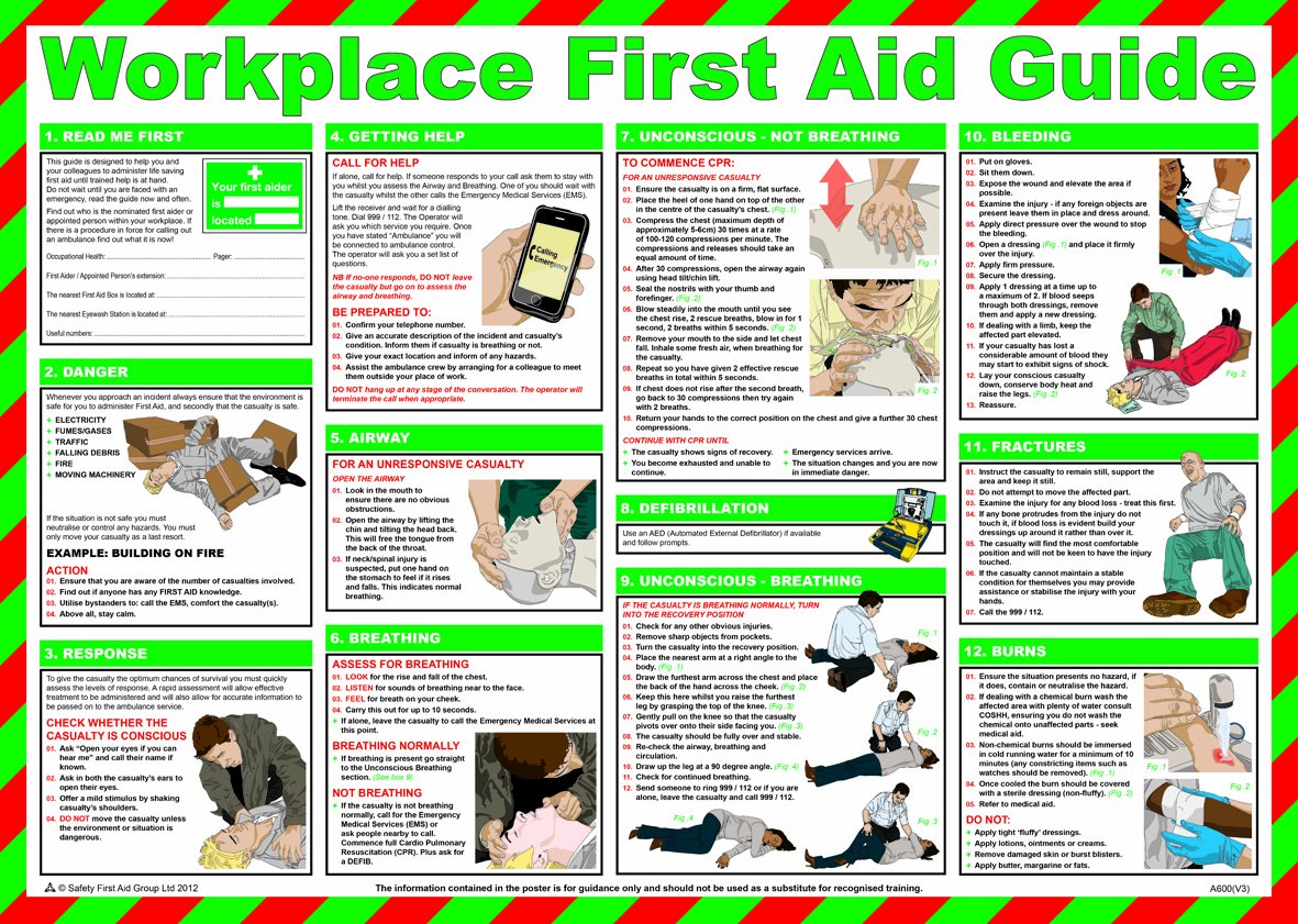 SAFETY FIRST AID A600T Workplace First Aid Guide, 59 x 42 cm
