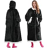 Giggling Getup Wearable Blanket Hoodie for Women Men Gifts for Women Mom Wife Sherpa Fleece Long Hooded Blanket Sweatshirt Cozy Sherpa Wearable Throw with Pocket & Sleeves for Adult Small Black