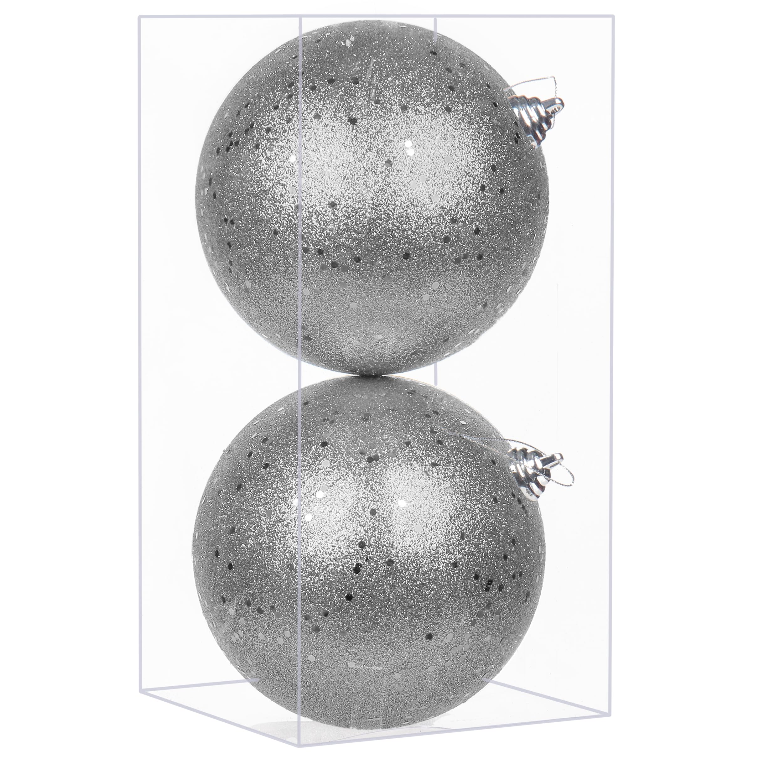 Briful 15CM Large Christmas Baubles, 2 PCS 5.9" Xmas Tree Decorations Silver Christmas Bauble Decorations Glitter Hanging Ornaments for Home Festival Decor Xmas Gifts