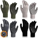 Shyyween 4 Pairs Men Wool Gloves with Grip Winter Outdoor Men's Military Wool Army Non Slip Warm Work Gloves for Men Cold Weather Tactical Ski Hunting