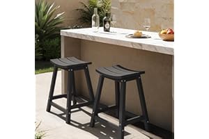 Ciokea 2 Set 24" Outdoor Bar Stools Heavy Duty HDPE Counter Height Bar Stools Weatherproof Patio Seats Modern Waterproof BarStools for Bar Deck Balcony Kitchen Counter Yard, Black