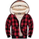 WULFUL Boys Flannel Fleece Jackets Plaid Sherpa Hoodie Zip Up Winter Coat 5-14 Years