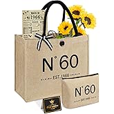 60th Birthday Gifts for Women Jute Tote Bag, Vintage N°60 Burlap Handbag with Cosmetic Bag and Back in 1966 Poster, Unique 60 Years Old Gifts for Mom Friends Wife Sister Her