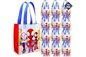 SPIDER-MAN Spidey and His Amazing Friends Party Favor Bag Set – 24 Pack of 8" Marvel Party Goodie Bags for Kids Bulk Reusable | Spiderman Birthday Party Supplies