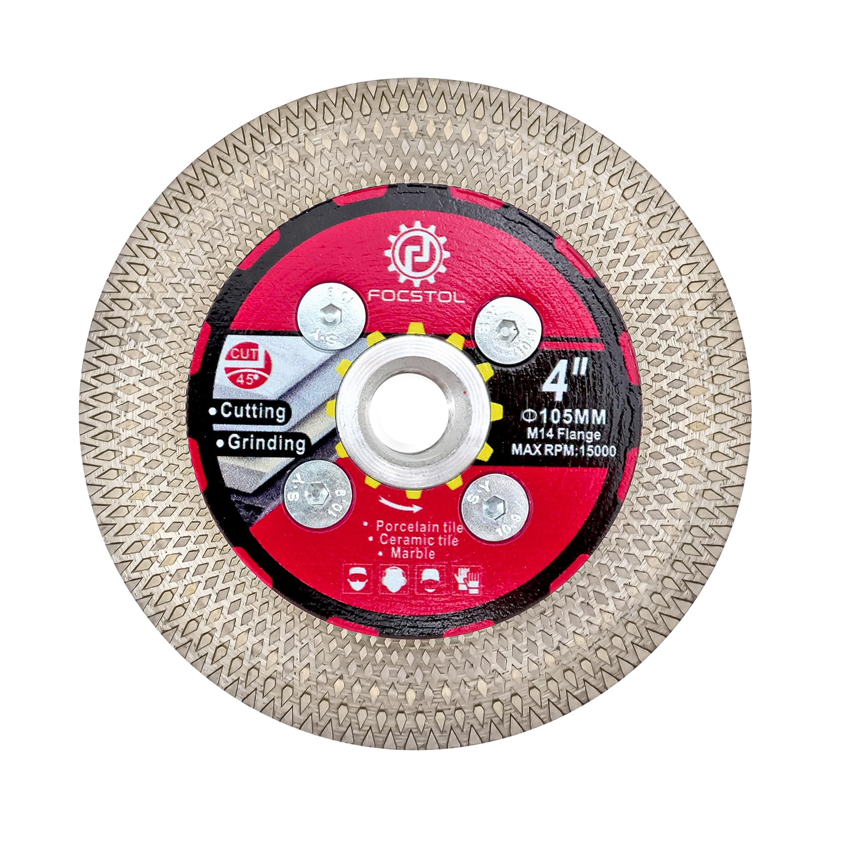 FOCSTOL Diamond Tile Saw Blade - 105mm Cutting Grinding Disc with M14 Flange for Porcelain Ceramic Tile Marble Granite