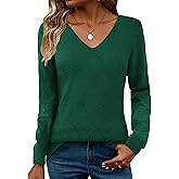 Zeagoo Womens Sweaters Fall 2026 Long Sleeve Knit Pullover V Neck Lightweight Crochet Sweater Tops Dressy Casual