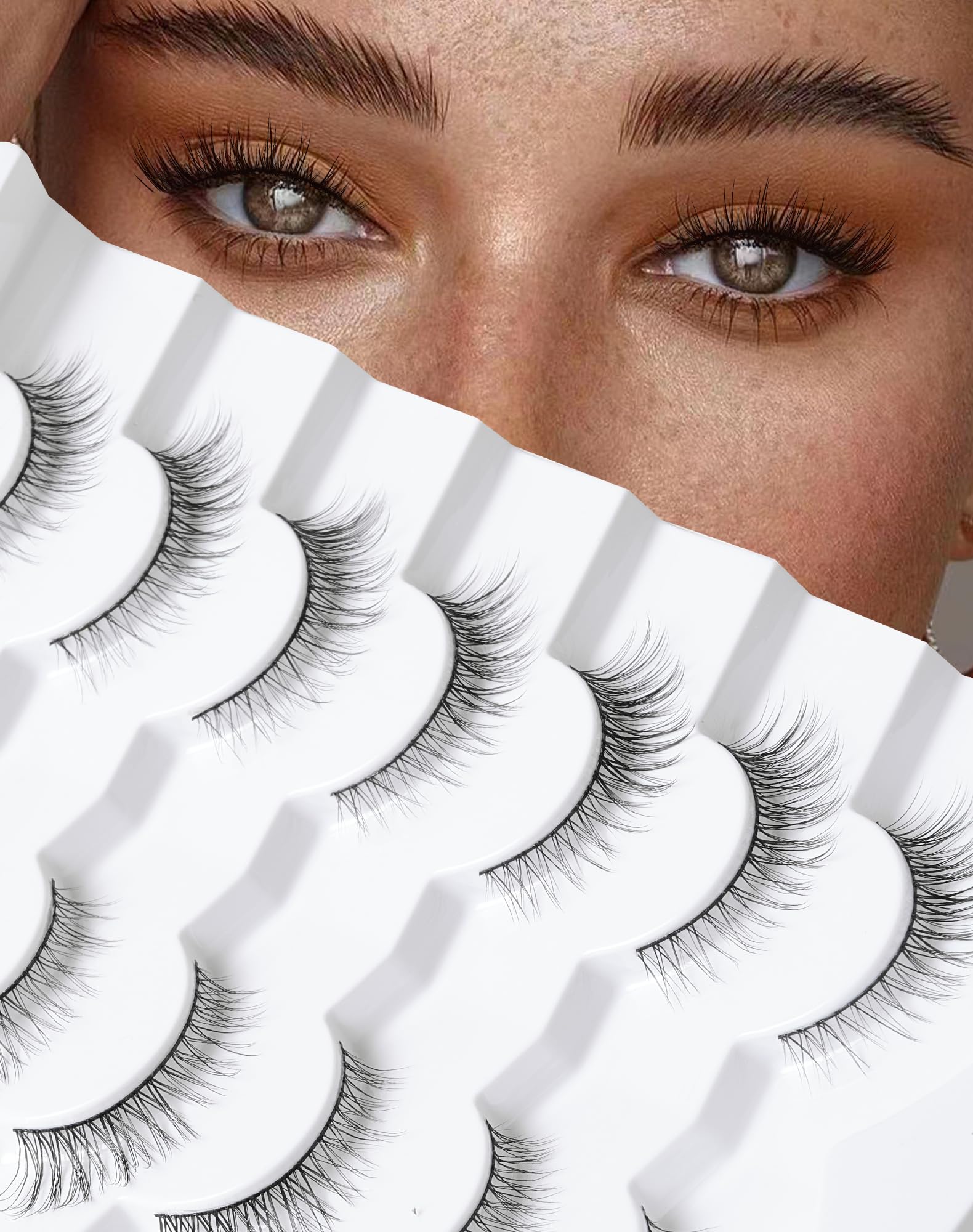 Onlyall Natural Lashes Wispy Lashes Natural Look False Eyelashes Natural Flared Eyelashes False Eye Lashes Soft Fluffy Lashes 7 Pairs D11 Gradual-10mm
