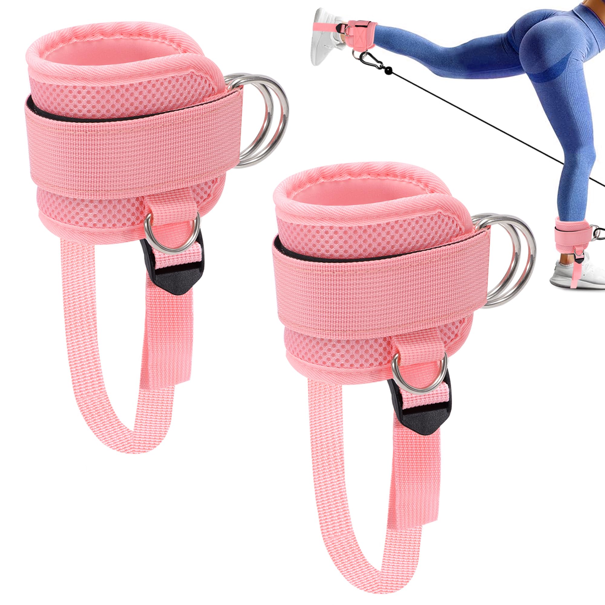 Ankle Strap for Cable Machine Adjustable Upgraded Ankle Cuffs with Comfort fit Neoprene Padded for Gym Glute Workouts Leg Extensions 1 Pair Pink
