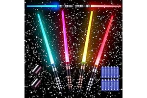 SANCO Light Up Saber Set for Kids - 4 Pack 7 Colors Retractable Power Swords with 2PCS Black Cloaks & Glowing Devil Horns Headbands, Cosplay Party Decoration, Christmas Birthday Gifts for Boys & Girls