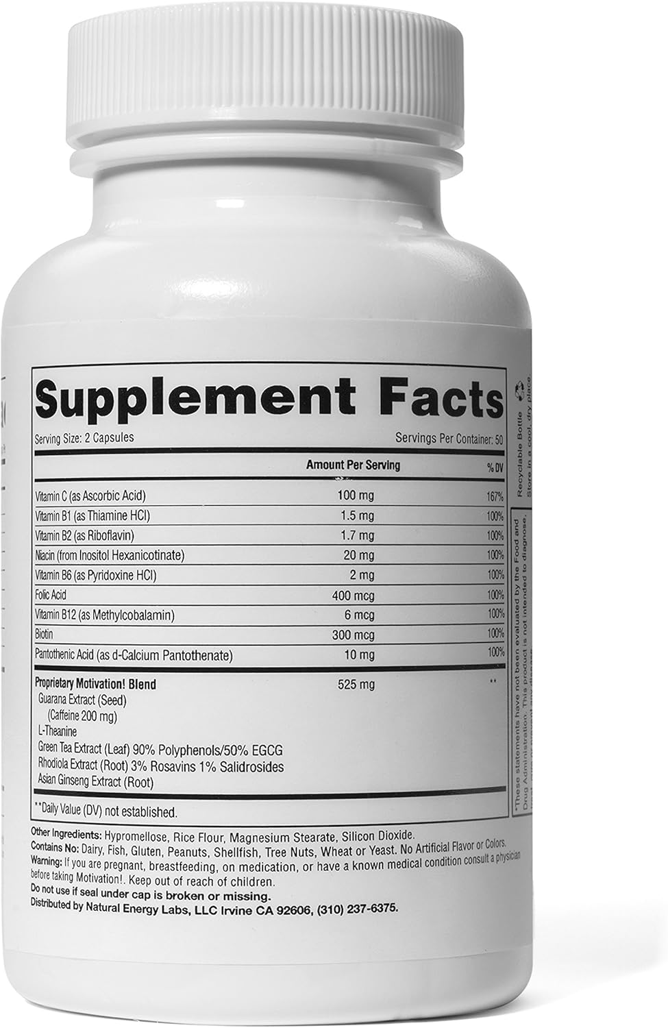 Motivation!: Herbal Caffeine + Energy Vitamin Supplement (W/ 200mg of Herbal Caffeine, Ginseng, Green Tea, Guarana & More, 100 V-pills) (Pack of 5): Health & Personal Care