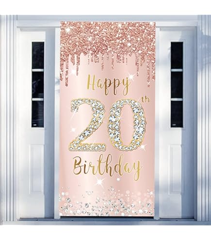 Banner De 20 Cumpleaños - Decoración Rosa Y Dorado 120x80 Cm