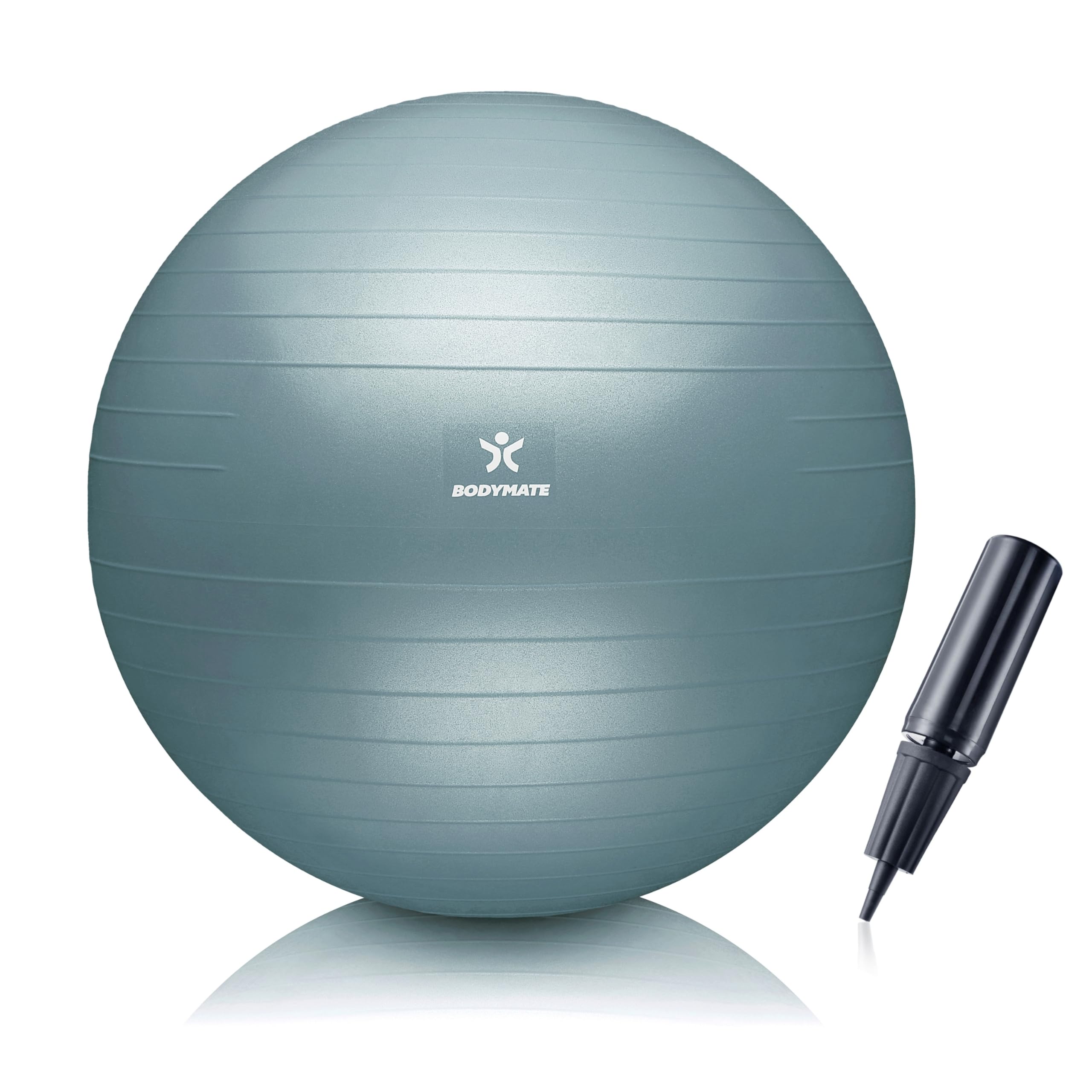 BODYMATE Exercise Ball - E-book with exercise guides included - Gym-quality Swiss balls for fitness, birthing, pregnancy - Air pump included - Anti-Burst - 55cm - Cool Grey Blue — image 1