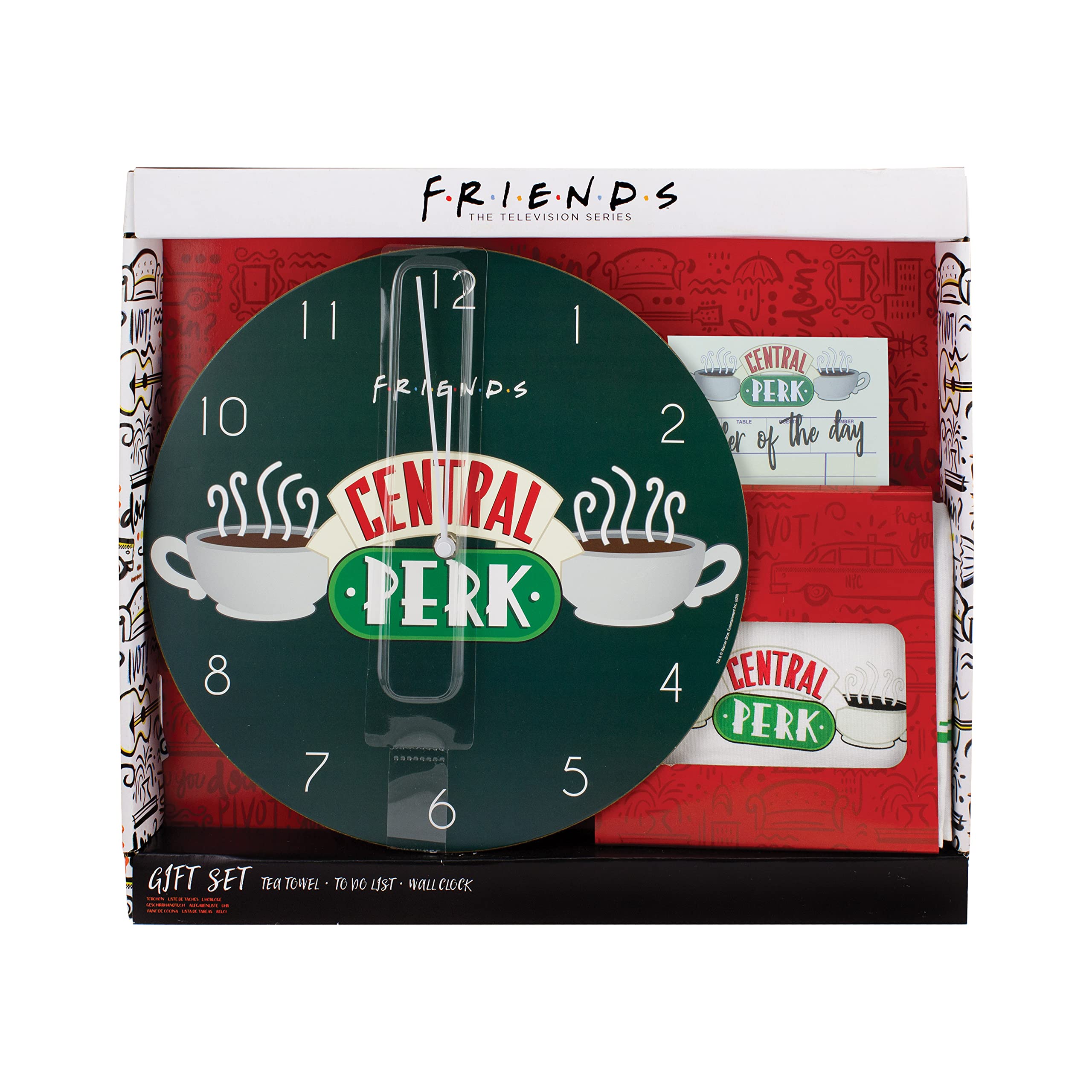 Paladone Central Perk Gift Set with Cloth Towel, Wall Clock, and Notepad - Officially Licensed FRIENDS TV Show Merchandise