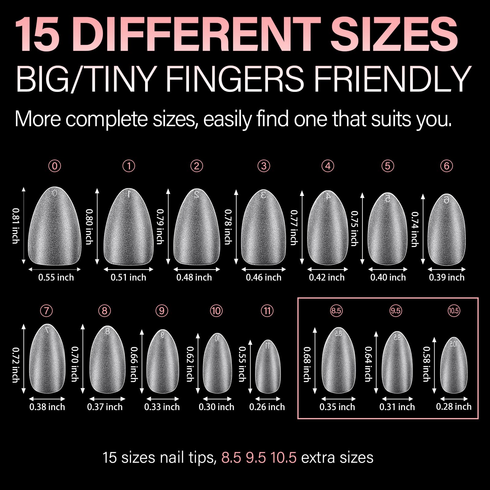 AILLSA Short Almond Nail Tips 450PCS Acrylic Gel Double-sided Matte Clear Pre-Buff Gel Nail Tips No Need Base Coat Press on Nails Tips for Extension 15 Sizes - Image 8