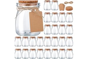 Suclain 50 Pack Glass Favor Jars with Cork Lid 3.4 oz Small Glass Bottles Jars with 100 Labels 50 Gift Bags Twine Mini Candy Containers for Wedding Favors Pudding Honey DIY Projects