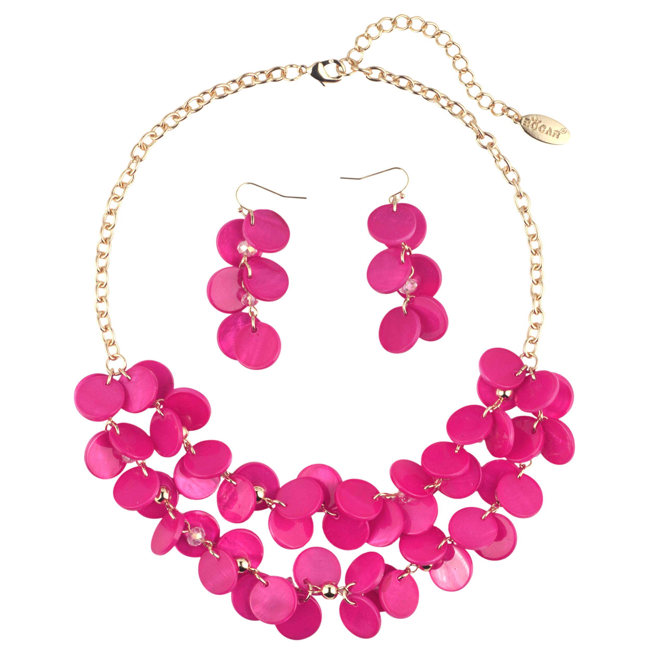 BOCAR 2 Layer Statement Choker Shell Necklace and Earring Set for Women Gift(NK-10248-Magenta)