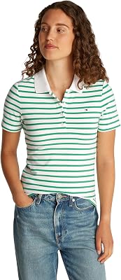 Polo Manches Courtes Femme 1985 Slim Pique Slim Fit, Multicolore (Ecru/Radiant Green STP), XS