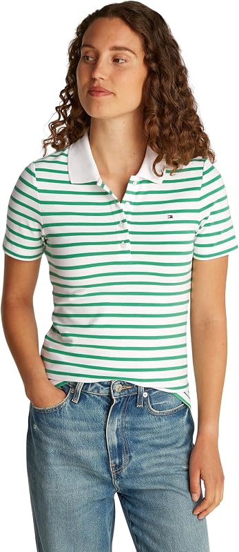 Polo Manches Courtes Femme 1985 Slim Pique Slim Fit, Multicolore (Ecru/Radiant Green STP), XS