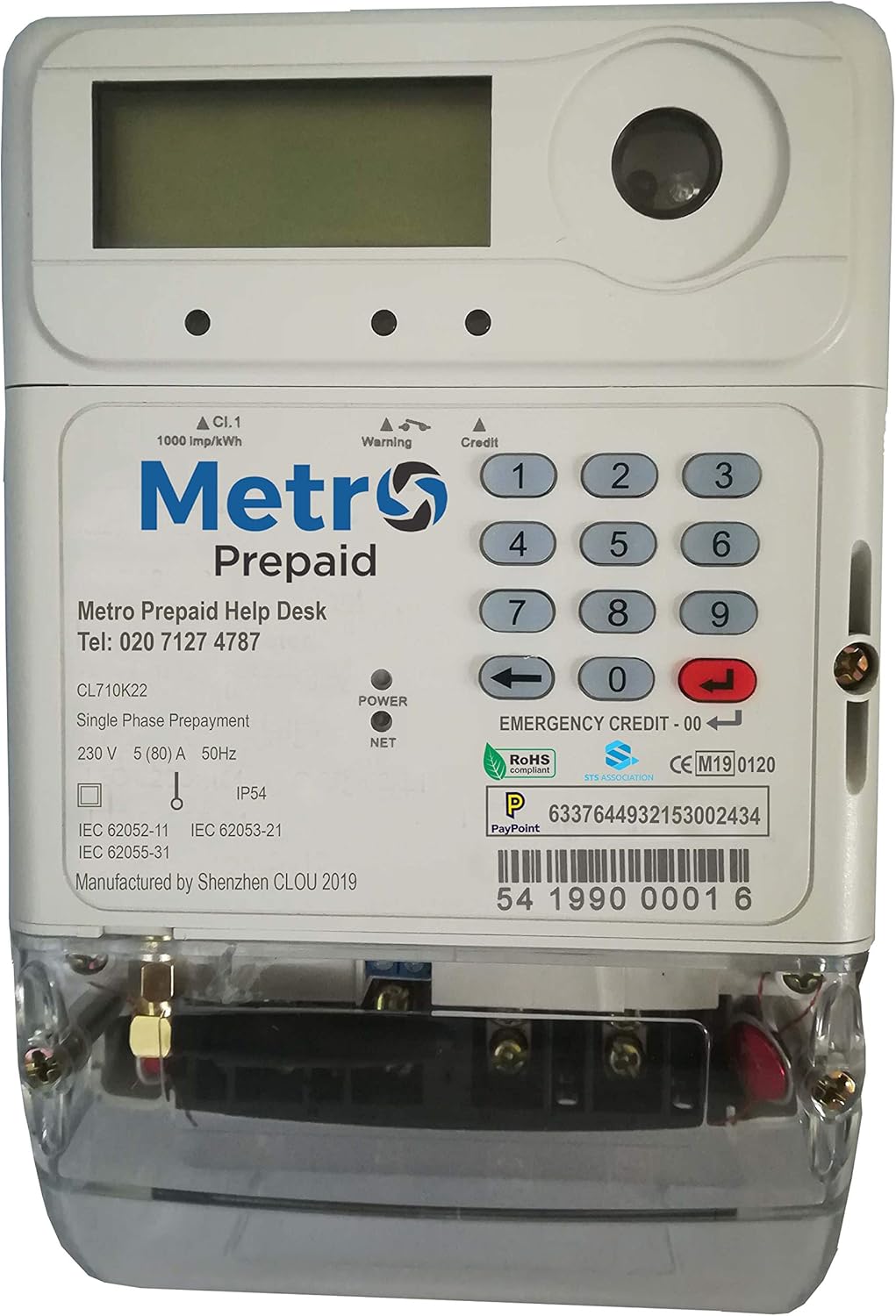 Metro Prepayment Electric Meter. Topup via PayPoint, Paypal, Online or