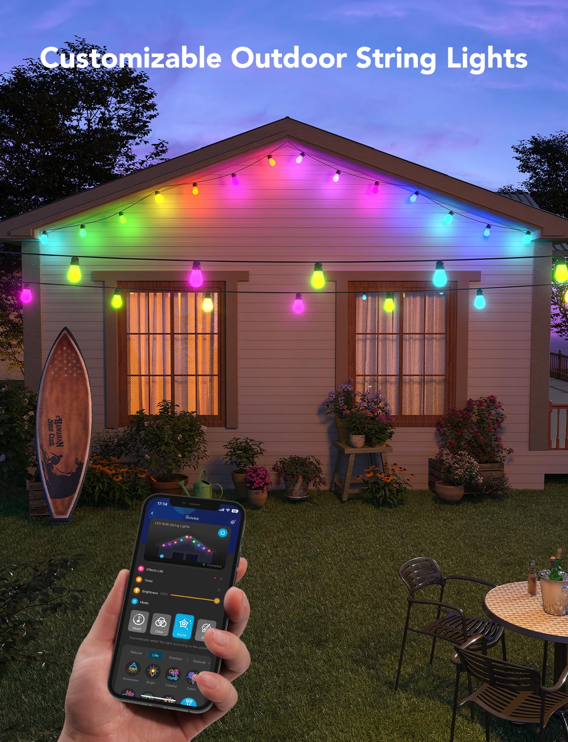 Govee Outdoor String Lights H7015 with 15 Dimmable RGBIC LED Bulbs