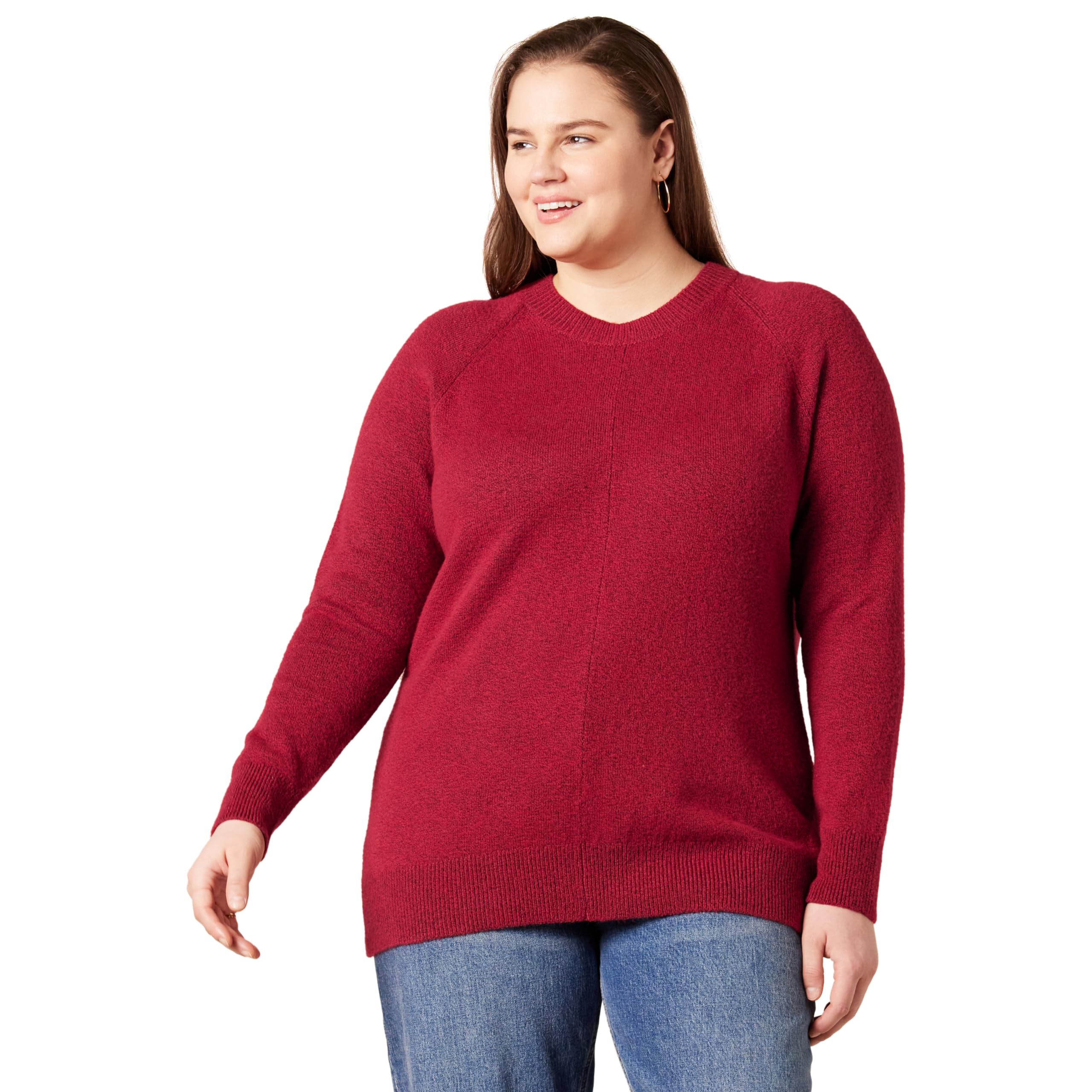 Photo 1 of Amazon Essentials Women's Regular-Fit Soft Touch Long-Sleeve Crewneck Sweater, Dark Red, Medium