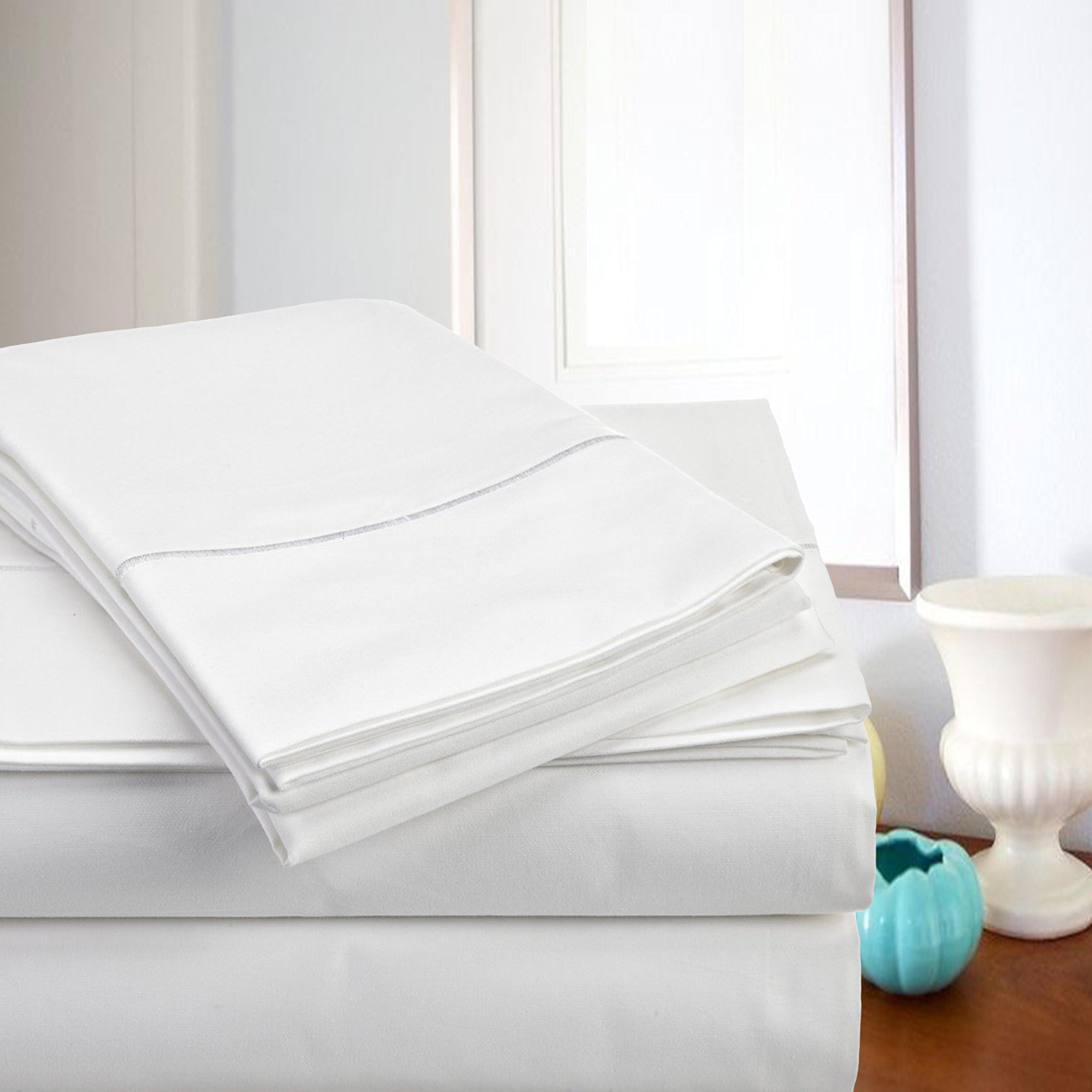 Addy HomeFashions Luxury Egyptian Cotton 800 Thread Count Sateen Weave Ultra Soft Bed Sheet Set White King Designer, Traditional, Casual