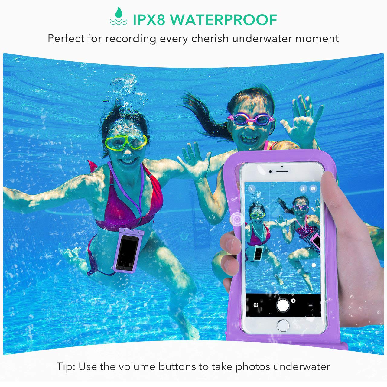 GLBSUNION Universal Waterproof Case, IPX8 Water proof Phone Pouch Dry Bag Compatible for iPhone Xs Max/XR/X/8/8P/7/7P Galaxy up to 6.5\