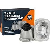 GS Power OEM style 7x6 inch Round Glass Lens Housing H4 HID for Cars, Truck and Van, LED Halogen High Low Beam Headlight Lamp Conversion Vehicle Light Assembly (Grey)