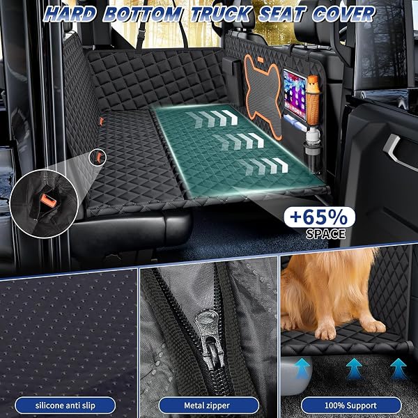 QINGTI TRUCK DOG SEAT COVER FOR FULL SIZE F150/RAM1500/SILVERADO, XXL DOG SEAT COVER FOR BACK SEAT FOR 2-4 LARGE DOGS, 400LBS CAPACITY, WATERPROOF & NON-SLIP BACK SEAT PROTECTOR FOR CREW CAB TRUCKS