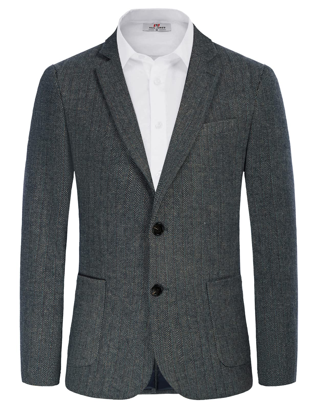 Photo 1 of Men Notch Lapel Suit Blazers Jackets Wool Blend Herringbone Tweed Jacket Blazer Dark Bule-2
