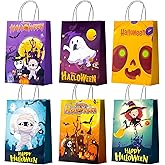 24 Pcs Halloween Party Favor Bags with Handle, 5.9'' x 3.1'' x 8'' Trick or Treat Candy Goody Gift Bags for Halloween Party Favors Decorations Supplies