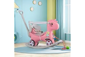 Legendstone Rocking Horse for Toddlers 1-3 Years,4 in 1 Design, Kids Ride on Toy Balance Bike Push Cart with Detachable Balance Board,Fun Birthday Gift-Pink