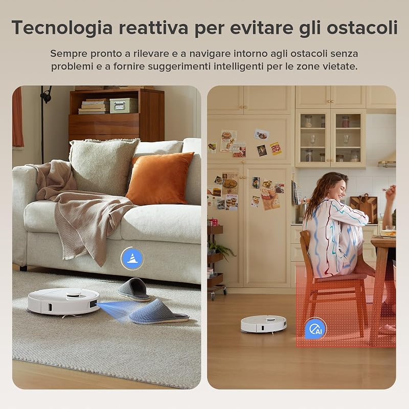 roborock QV 35A set Robot Vacuum Cleaner, sucção de 8000Pa, duas esfregonas rotativas de elevação, escovas anti-emaranhado, tecnologia reativa para evitar obstáculos, navegação e mapeamento, Branco