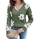 Flamingals Floral Sweaters for Women 2026 Scalloped V Neck Fuzzy Valentine Sweater with Flowered Pullover Womens Sweater