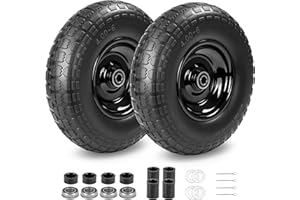 2PC 4.00-6 Flat-Free Tires and Wheels, 13" Thickened Solid Tire, with 5/8" & 3/4" Bearing, 1.8"-5.8" Centered Hub Length, 4.0