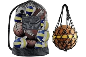 Hoxfly 2 Pcs Mesh Ball Bags, 101x76cm Extra Large Sports Ball Bag with Adjustable Strap for 10-15 Balls and Single Ball Net B